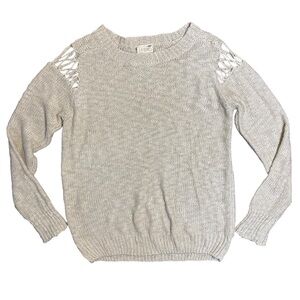 Cream Knit Sweater with Shoulder Cut-Outs